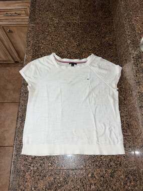 Tommy Hilfiger White Short Sleeve Knit Sweater Size Large